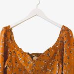 Elodie  Womens Crop Top Orange Rust Floral Long Sleeve faux Button Front SZ L Photo 1
