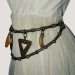 Geometric Shape Charm Belt Vintage Brass Wood Versatile Adjustable Chain Closure Size 36 Photo 9