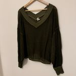 Free People  Southside Thermal Size Small V Neck Oversized Sweater Top Moss Green Photo 5