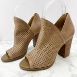 Lucky Brand  Livey Tan Leather Peep Toe Laser Cutout Heeled Booties Shoes 5.5 Photo 0