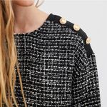 ZARA | TRF Collection Black White Tweed Shift Dress Gold Buttons Mini | Medium Photo 5