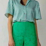 Draper James RSVP Embroidered Eyelet High Waist Scallop Hem Shorts Green Size 4 Photo 0