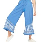 Roller Rabbit Blue Embroidered Trim Cropped Flowy Pants Size XS Photo 3