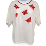 Vintage 80s 90s Butterfly Embroidered Knit Sweater Top Southern Lady Oversized Red Size L Photo 0