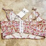 ZARA 🆕  floral spaghetti strap bustier crop corset top camisole pink Photo 3