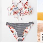 Cupshe  Reversible Floral and Striped Bikini Set Swimsuit Size M New NWT Photo 8
