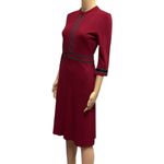 Homeyee Burgundy Black Crew Neck 3 Quarter Sleeve A Line Zip Back Midi Dress S Red Photo 4