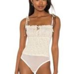 Free People Bardot Bodysuit Ivory Combo Romantic Ditsy Frilly Smoked Coquette M Photo 1