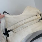 Canvas Zippered Medium Tote Bag Natural Off White Brown Faux Leather Straps Photo 4