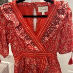 Cleobella  Blair Tassel-Cuff Ruffle Mini Dress, Red Floral, Size XS Photo 6