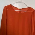 Pearl Round Neck Long Sleeve Blouse Orange Faux Button Back Photo 1