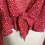 Blue Blush Cropped Tie Front Top Red White Dots S Photo 3