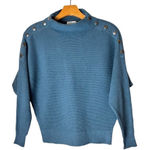 Carmen Marc Valvo Sweater Women Small Blue Ribbed Knit Button Detail Dolman Photo 0