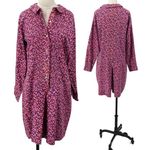 Vintage 70s Ditsy Floral Romper Shirtdress Button Down Long Sleeve Pink Purple Size 16 Photo 1