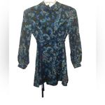 Vintage Retro Paisley Long Sleeve Collared Mini Dress size S Blue Photo 1
