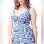 Sea y sand Blue Geometric One Piece Swimsuit with Neckline Size 12 Photo 1
