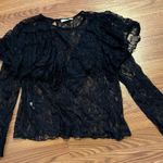 Mango Black Lace Long Sleeve Ruffle Blouse Size L USA 8 Gothic Photo 0