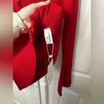 Red Ribbed Knit Zip Up Cardigan Bell Sleeve Cropped Sweater Top‎ Size M Photo 2