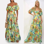 STAUD Coliseum Off-The-Shoulder Linen Tropical Print Dress Size 8 Photo 2