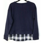 IZOD ‎ Size S Peacoat Tie Front 2-Fer Sweatshirt Navy Blue Plaid Trimmed Layered‌ Photo 3
