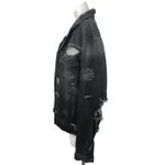 ZARA Black Denim Graffiti Illustration Graphic Distressed Jean Jacket Sz M Photo 2