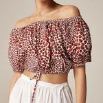 J.Crew  cinched waist cropped top in strawberry swirl cotton poplin XS blouse new Photo 0