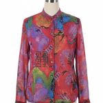 Chico's  Shirt Large Additions Art To Wear Bright Abstract Crinkle Sheer Button Up Photo 0