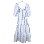 ZARA  Floral Tiered Eyelet Lace Maxi Dress Medium White Blue Cottagecore Prairie Photo 15