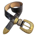 Streets Ahead Belt Womens Small Black Croc Embossed Leather Mixed Metal Buckle Photo 0