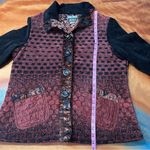 Yak Magik Burnout tapestry Black Red Jacket Large Made in Nepal Boho Silk Blend Photo 9