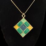 Vintage Women’s Gold Tone Enamel Pendant Coastal Blue Retro Chic Snake Chain 24” Photo 1