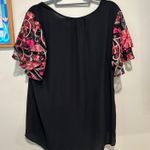 Black short sleeve top with floral sleeves Size L Photo 4