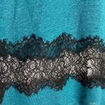 Sandro  teal linen black lace inset long sleeve tee Photo 2