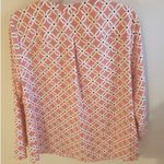 Geometric Daisy Design Salmon Color Long Sleeve Blouse Size Large by Notions Orange Photo 1