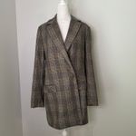 ZARA  Glen tan & brown plaid oversized blazer jacket size M Photo 1