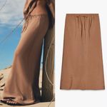 ZARA  NWT tan brown drawstring waist maxi flowy skirt Photo 1