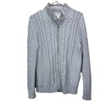 LL Bean Gray Double L Mixed Cable Full Zip Mock Neck Cotton Sweater Size MEDIUM Photo 1
