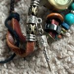 Women’s vintage boho‎ bracelet watch with beads color: tan/maroon/turquoise/gold Gold Photo 3