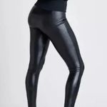 Spanx Assets by  Leggings Women Large Black All Over Faux Leather Pants High Rise Photo 2