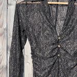 ZARA Ruched Sexy Lace Elegant Black Long Sleeve With Gold Touch Women's blouse Photo 9