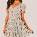Lulus  Feeling Butterflies Light Blue Floral Tiered Ruffle Mini Dress Cottage Sm Photo 0