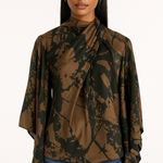 ZARA  Brown and Black Patterned Flowy Tie Back Top.    Size-X-Small Photo 0