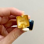Vintage 80s M.Jent Gold & Navy Enamel Square Fashion Clip Photo 3