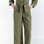 Oat New York 100% Cotton Twill Self Tie Belt Cargo Pockets Utility Jumpsuit L Green Size L Photo 0