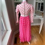 Vintage 60s Pink White Polka Dot High Neck Chiffon Prom Formal Dress XS or Small Photo 3