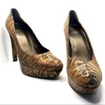Stuart Weitzman BROWN & BLACK LEATHER ANIMAL PRINT SNAKESKIN EMBOSSED HEELS (9) Photo 9