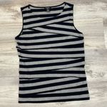 Verve Ami Sleeveless Black & Gray Striped Long Tank Top with Overlapping Front Photo 4