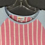 LuLaRoe Womens Large Rand Pink Stripe Blue Sleeve Raglan Shirt 3/4 Sleeves Photo 1