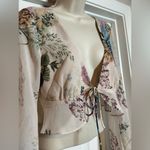 Beginning Boutique NWT  Sheer Long Sleeve Floral Front Tie Shirt Feminine Blouse Photo 1
