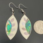 Vintage Alpaca Mexico Handcrafted MOP Abalone Inlay Mexican Silver Earrings 7g Green Photo 5